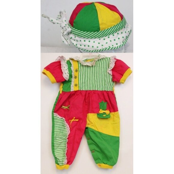 Vtg 90s Bon Chacha Sports Romper Jumper sz 18M Color Block Hat Polka Dots Stripe